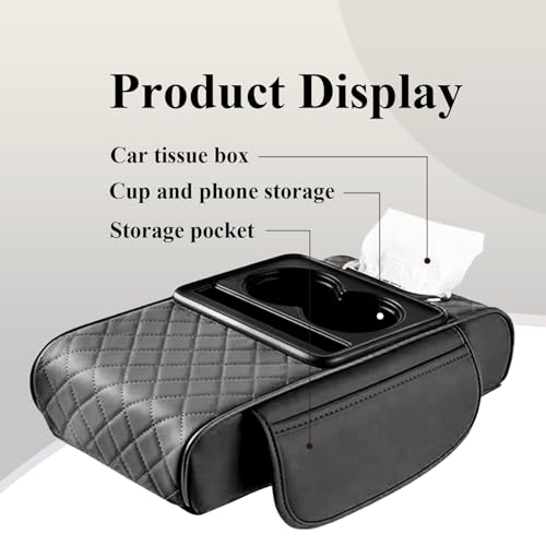 Image of Car Armrest Cover With Cup Holder, Premium Leather Car Armrest Cushion And Tissue Box, Stable Car Center Console Organizer For Drinks, Phone And Small Accessories