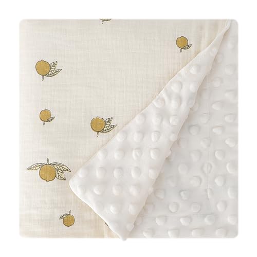 Image of Knirose Fluffy-backed Swaddle Blankets Baby Double Layer Muslin 100% Cotton Front Nursery Plush Dotted Fleece Back Receiving Bed Quilt Blanket for Unisex Newborn Baby Toddler Boys Girls 30 x 41 Inches