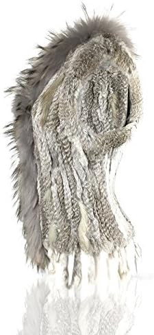 Women's 100% Natural Knit Rabbit Fur Vest With Raccoon Fur Collar