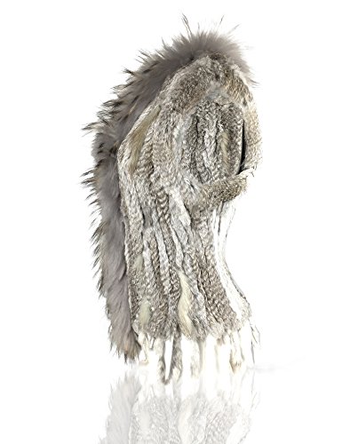 Women's 100% Natural Knit Rabbit Fur Vest With Raccoon Fur Collar
