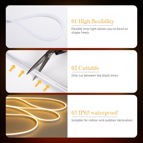 Image of LED Strip Lights for Bedroom 16.4ft Flexible Waterproof RGB Neon Light Strips Color Changing Lights with Power Supply Silicone Neon Multiple Modes Rope Lights for Party Indoor and Outdoor Decoration