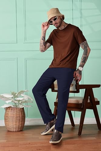 Image of SWADESI STUFF Men Mid-Rise Straight Fit Track Pants for Men | Stretchable Gym Wear Joggers | Casual Sports Track Pant with Pockets & Drawstring