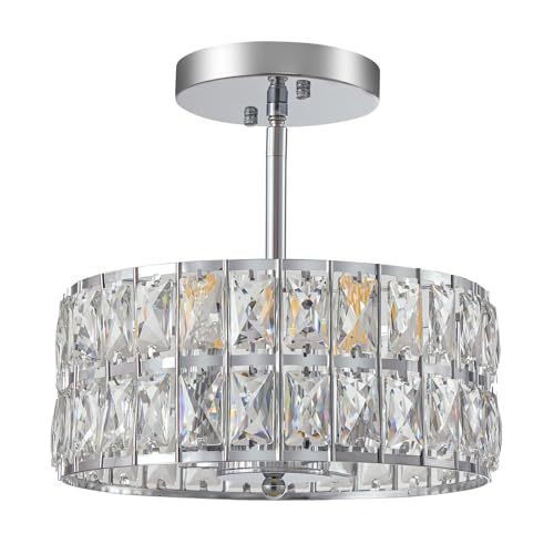 SeeU 12.6'' Modern Semi Flush Mount Ceiling Light Fixture Chrome Crystal Chandelier 4 Heads Chrome Crystal Celing Chandelier