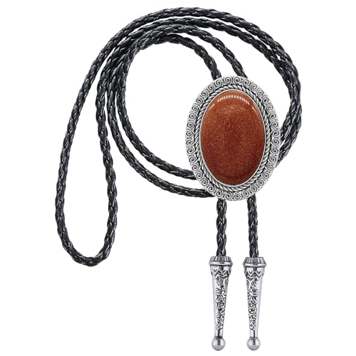Image of Jeilwiy Bolo Tie for Men Real Stone Westwern Cowboy Ties Silver Bolos Women Leather Necktie Gift for Birthday Christmas