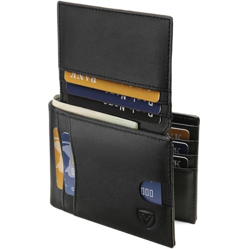 Men's Wallet Genuine Full Grain Leather RFID Blocking - Gift Box Ready Slim Bifold Wallets for Business & Travel Black