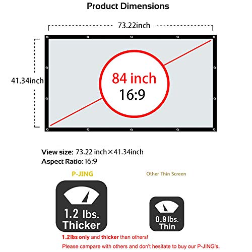 Projection Screen 84inch 16:9 HD Foldable Anti-Crease Portable Projector Movies Screen for Home Theater Outdoor Indoor Support Double Sided Projection by P-JING - Thumbnail 5