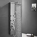 ROVATE Shower Panel Tower System 304 Stainless Steel, Shower Panels System with Adjustable Rainfall Shower Head, 6 Body Massage Jets and 5 Functions Handheld Shower, Brushed Stainless Steel