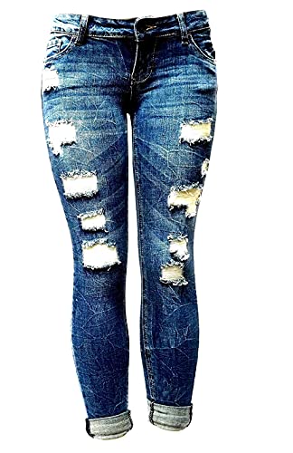 Jack David Rue21 Juniors Plus Womens Army Camouflage/Blue Denim Jeans Stretch Skinny Ripped Distressed Jean Pants