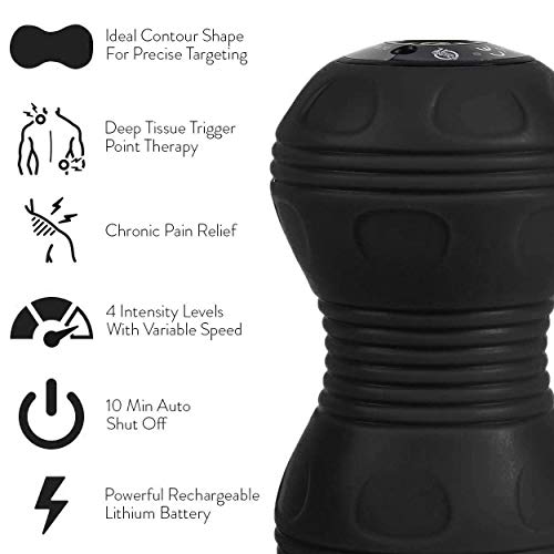 Rolling With It Vibrating Peanut Massage Ball - Deep Tissue Trigger Point Therapy, Myofascial Release - Handheld, Cordless - 4 Intensity Levels - Dual Lacrosse Ball Vibration Massager (Black) #TOP1