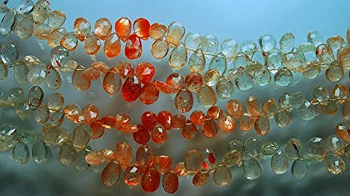 Oregon Sunstone faceted pear briolettes de 8-9mm sur fil de 8 pouces
