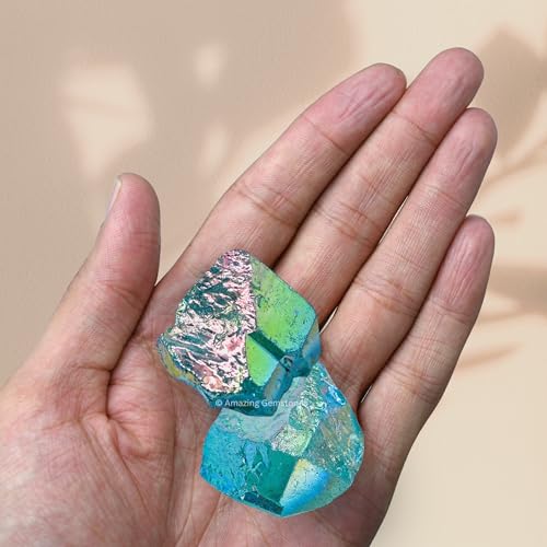 Image of Amazing Gemstone Aqua Aura Quartz Raw Crystals and Healing Stones, Natural Rocks for Meditation - DIY Raw Stones and Crystals, 2 Pieces
