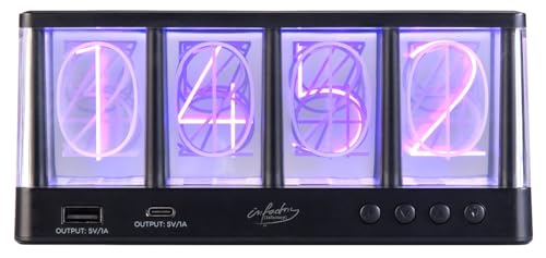 infactory Uhr: Tischuhr in Röhren-Optik, RGB-LEDs, USB-A/C-Anschluss, USB-betrieben (Tischuhr in Röhrenoptik, LED Röhrenuhr, 3D)