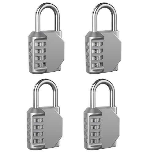 Image of AST Combination Padlock, 4-Digit Resettable Passcode Padlock, 4 Pack, School Gym Locker, Sports Locker, Metal Portable Lock, Combo Lock for Fence, Toolbox, Gate, Case, Hasp Storage (Silver)