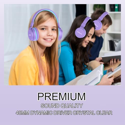 Image of Kids Bluetooth Headphones,Lightweight Kids Headphones Wireless,85 /94dB Safe Volume,40H Playtime,Fast Charging,Bluetooth 5.3,Over Ear,Toddler Headphone Built-in Mic for School /Tablet /Travel (Purple)