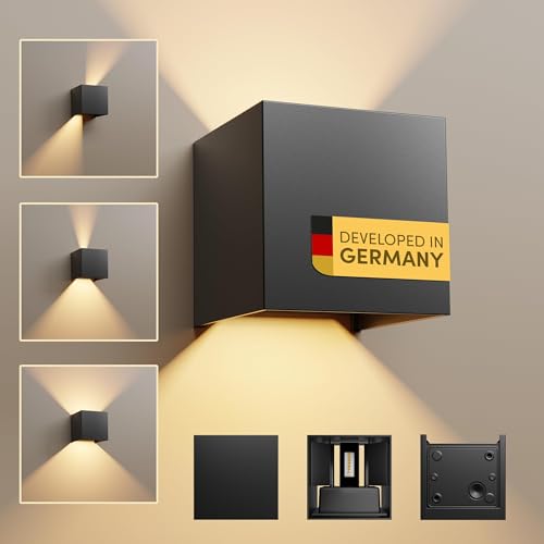 Scandinavian home LED Wandleuchte Aussen & Innen I Helligkeit einstellbar I IP65 230V 6W Warmweiß 3000K 700lm I Aussenlampe Wand, Outdoor Lampe,...