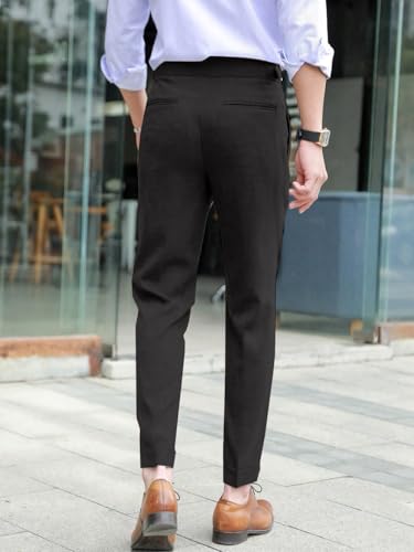Men's Pants Casual Linen Classic Fit Flat Front Dress Pants Office Business Trousers4