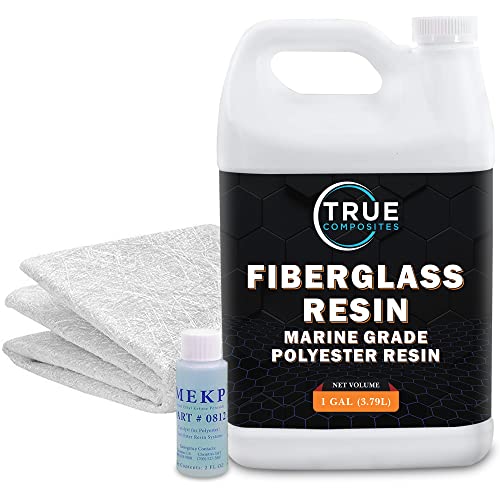 True Composites Fiberglass Polyester Resin-Marine Grade Repair Kit-(1 Gallon, 2oz Hardener) & Fiberglass Chopped Strand Mat (1.5oz x50