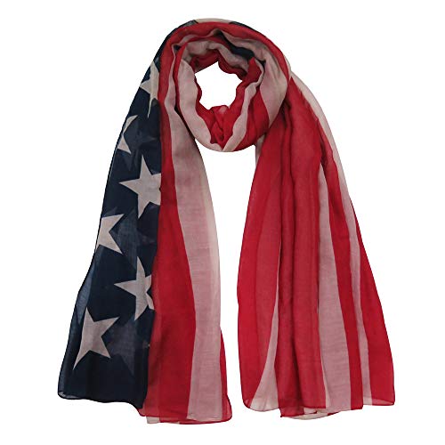 Lina & Lily Star Stripe American Flag Women's Scarf Shawl Wrap 4th July (Navy Red and White)