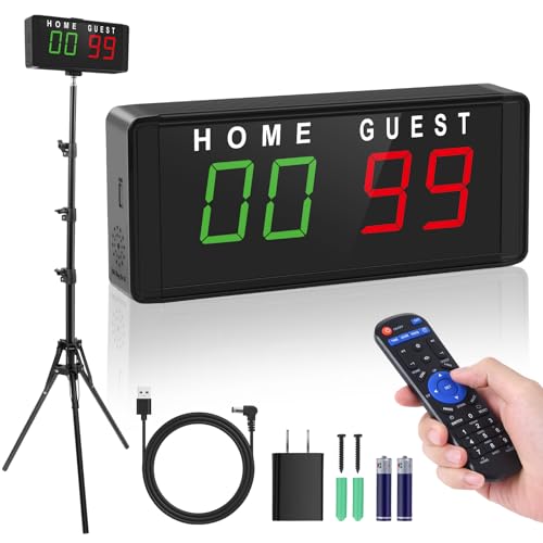 Samshow LED Electronic Scoreboard Digital Score Keeper with Remote & Tripod Electric Scoreboard with Count Down/Up Timer & 12/24h Clock for Corn Hole/ping Pong/Table Tennis Indoor & Outdoor Games