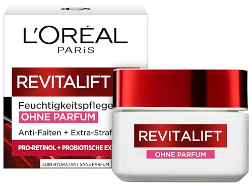 L'Oréal Paris Feuchtigkeitspflege Ohne Parfüm für Frauen: mildert Falten und lässt die Haut jugendlicher wirken mit Pro-Retinol & probiotischen Extrakten, Revitalift, 1x 50ml