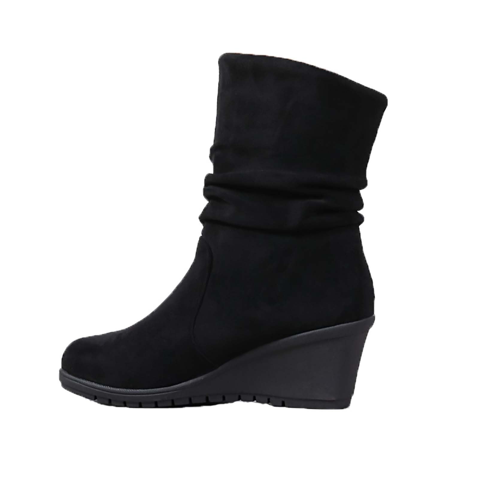 Generisch Bottines compensées pour femme - Bottes d'hiver - Bottes de transition - Noir - Pour Dirndl - Largeur H - Pour bottes - Doublées en cuir - Élégantes