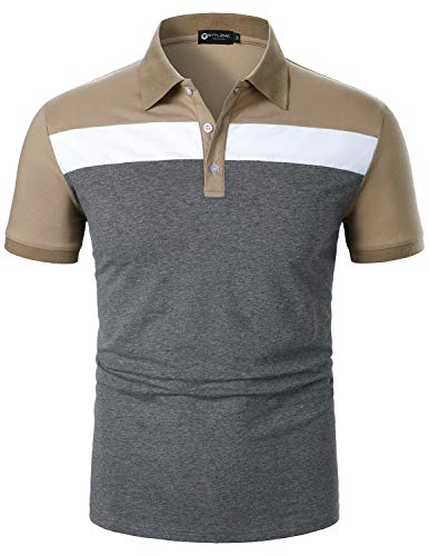 STTLZMC Polo's Heren Korte Mouw Drie Tone Casual Slim Fit Basic Fashion Summer Cotton Shirt,kaki,L
