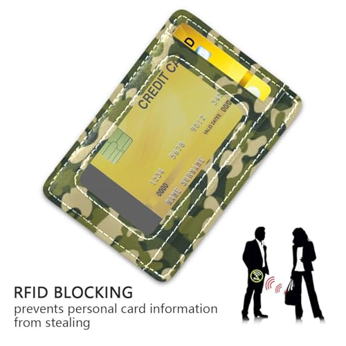 Front Pocket Minimalist Leather Slim Wallet Credit Card Holder Camouflage Green for Men & Women3