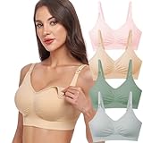 GXXGE Paquete de 4 brasieres de lactancia para lactancia, sujetadores de maternidad push up de seda sin costuras para embarazo, ropa interior, Alice Blue/Fair Green/Pink/Beige, X-Large