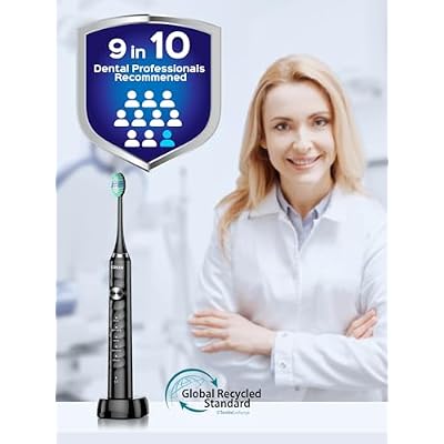 COSLUS Sonic Electric Toothbrush for Adults C40(DY-108Pro): 47000 VPM for Deep Cleaning with Travel Case - 5 Modes for Sensitive Teeth & Brace, Wireless Charging, 6 Brush Heads for Family, Black (1PC)