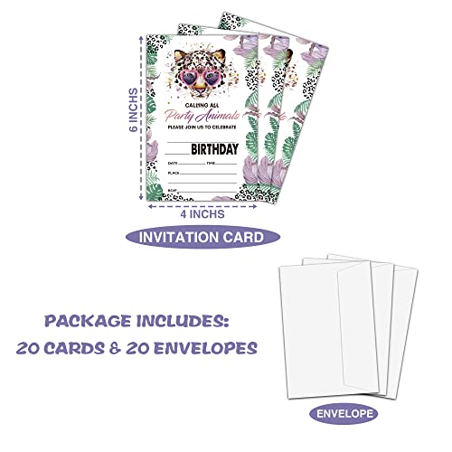 Animals Birthday Party Invitation, Leopard Print Themed Fill-In Invites For Teens Boys & Girls, 20 Invitations With Envelopes (4" X 6"), Kids Safari Jungle Party Favors Decorations And Supplies -38 #TOP1