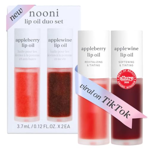 NOONI Korean Lip Oil Set - Appleberry &amp; Applewine - Plumping Lip Gloss