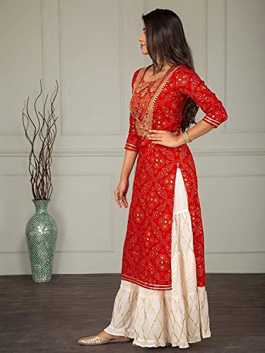 Image of Women's Jaipuri Rajasthani Rayon Straight Kurti with Palazzo Set | Ethnic Kurta Palazzo Dress for Women & Girls