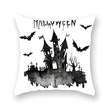 Fundas de Cojines Cuadradas de Lino con Patrón con los Elementos de halloween Gato y Calabaza para Sofás o Camas Fundas de Almohada, 45 x 45 cm,Cumple con los requisitos de decoración de su fiesta de Halloween