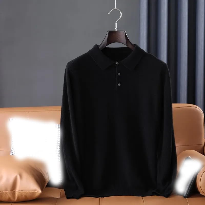 Men's Cashmere Sweater Solid Long Sleeve Polo Collar Casual Knit Pullovers Warm Jumper Tops4