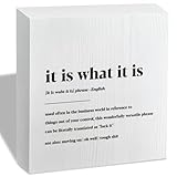 It Is What It Is Sign Decor Desktop, Inspirational Sign, Wood Box Decor Sign, Funny Home Print plaque Box, Farmhouse Home Decor, Square Desk Decor Sign for Shelf 5 x 5 Inches White.