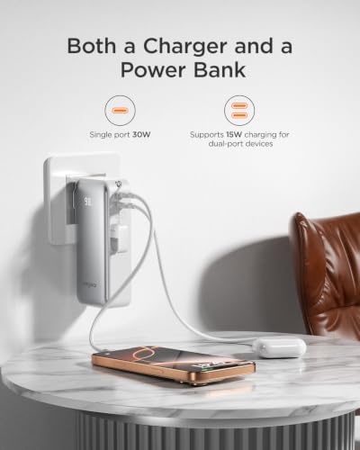 wegear 10,000mAh 30W 3-in-1 Power Bank w/ Built-In Wall Plug & USB-C Lanyard (Silver) - image 6