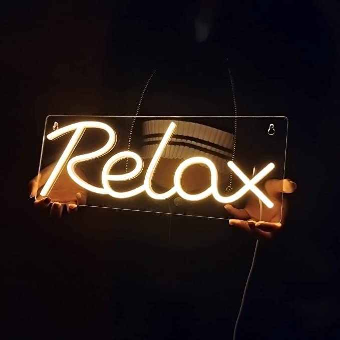 Image of VYNES RELAX LED Neon Signs Light LED Art Decorative Sign - Wall Decor /Table Decor, Home Decor for Wedding Party Kids Room Living Room House Bar Pub Hotel Beach (Warm White) Neon Signs