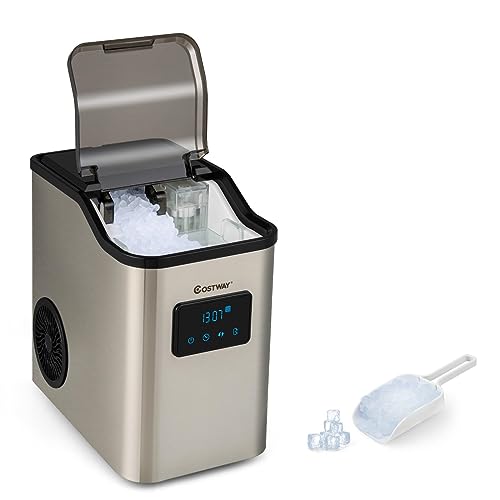 COSTWAY Fabbricatore di Ghiaccio 24kg/24h, 2 Modi di Ricarica dell'Acqua Autopulente e Finitura in Acciaio Inox, Macchina per Produzione di Ghiaccio per Casa Ufficio e Bar