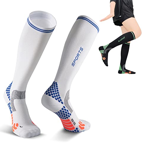 SUMARPO Running Compression Socks for Women,Unique 3D DOTS Cushioned Socks, Medical 20-30 mmHg Knee High Socks,2 Pairs