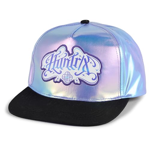 K-Pop Demon Hunters Huntrix Flat Brim Trucker Hat Featuring Iridescent Holographic Material with Huntrix Logo Patch,Purple
