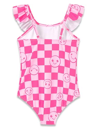 Girls One Piece Swimsuit - Adjustable Strap, Checked Face & Mermaid Print Toddler Ruffle Bathing Suit Size 2T-102