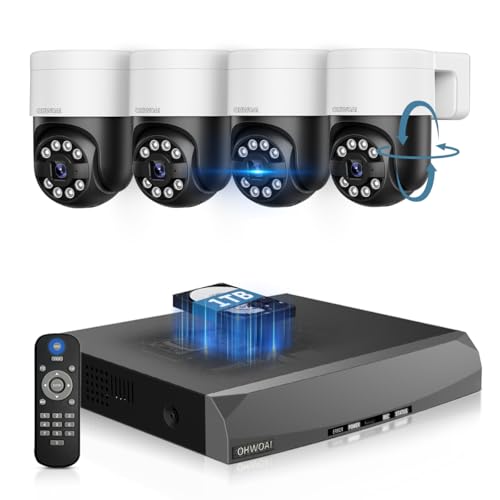 《130°Wide Angle & 2-Way Audio 》4K Outdoor Wired Security Camera System,360 Degrees Security PTZ...