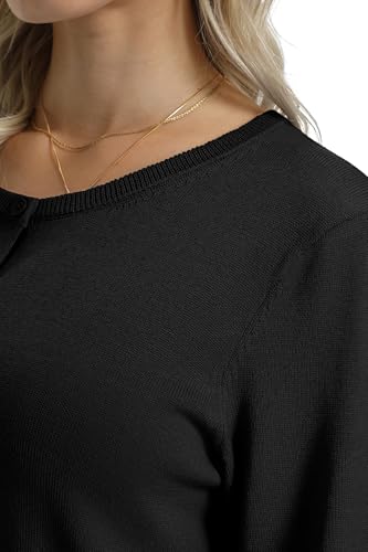 Image of QUALFORT Women's 100% Cotton Lightweight Cardigans Long Sleeve Knitted Button Down Sweater