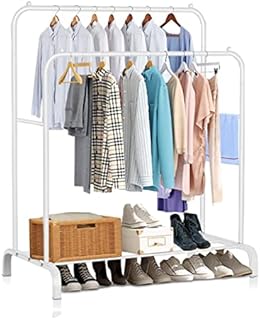 ColdShine Clothes Rail Double-Rail Garment Rack for Hanging Clothes and Storage Shelf Heavy Duty Metal Freestanding Rack for Bedroom (White)