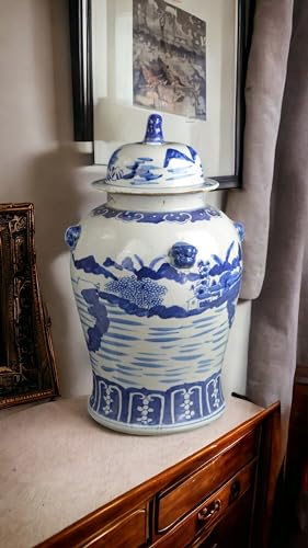 19" Antique Like Finish Blue and White Ginger Jars Porcelain