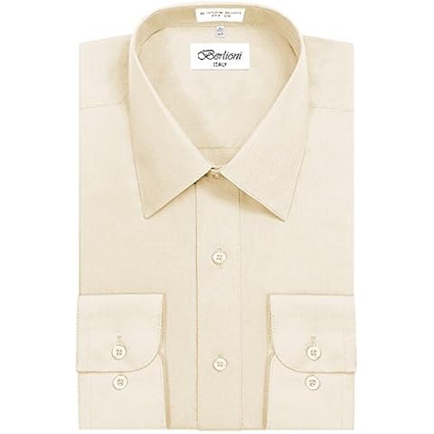 Berlioni Italy Men's Long Sleeve Solid Premium Dress Shirt Off White Cover