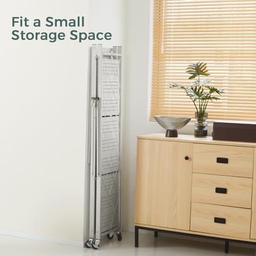 Image of DEANIC 4 Tier Foldable Storage Shelves with Wheels, Large Capacity Shelving Unit, Freestanding Metal Wire Shelf Rack, No Assembly Organizer Rack for Garage Kitchen, Basement, Pantry(Grey)