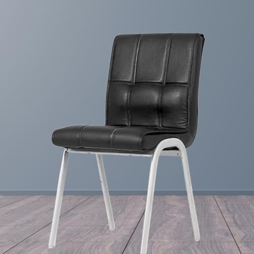 Image of Zidle Glance Visitor Dining Accent Chair for Home| Living Room| Dining Room| Leatherette Faux Leather with Cushion seat Back | Silver Coated mild Steel Frame (1, Black)