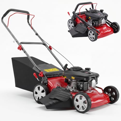 131cc Gas Lawn Mower, 18 Inch 3-in-1 Push Mower with Grass Bag