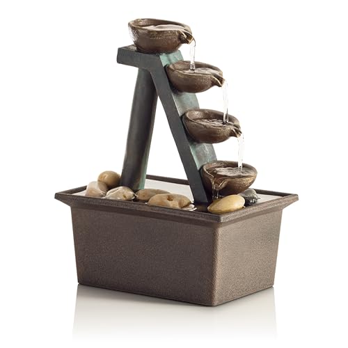 Alpine Corporation WCT324 Indoor Tabletop Soothing 4-Tiered Rustic Bowls Water Fountain thumb #3